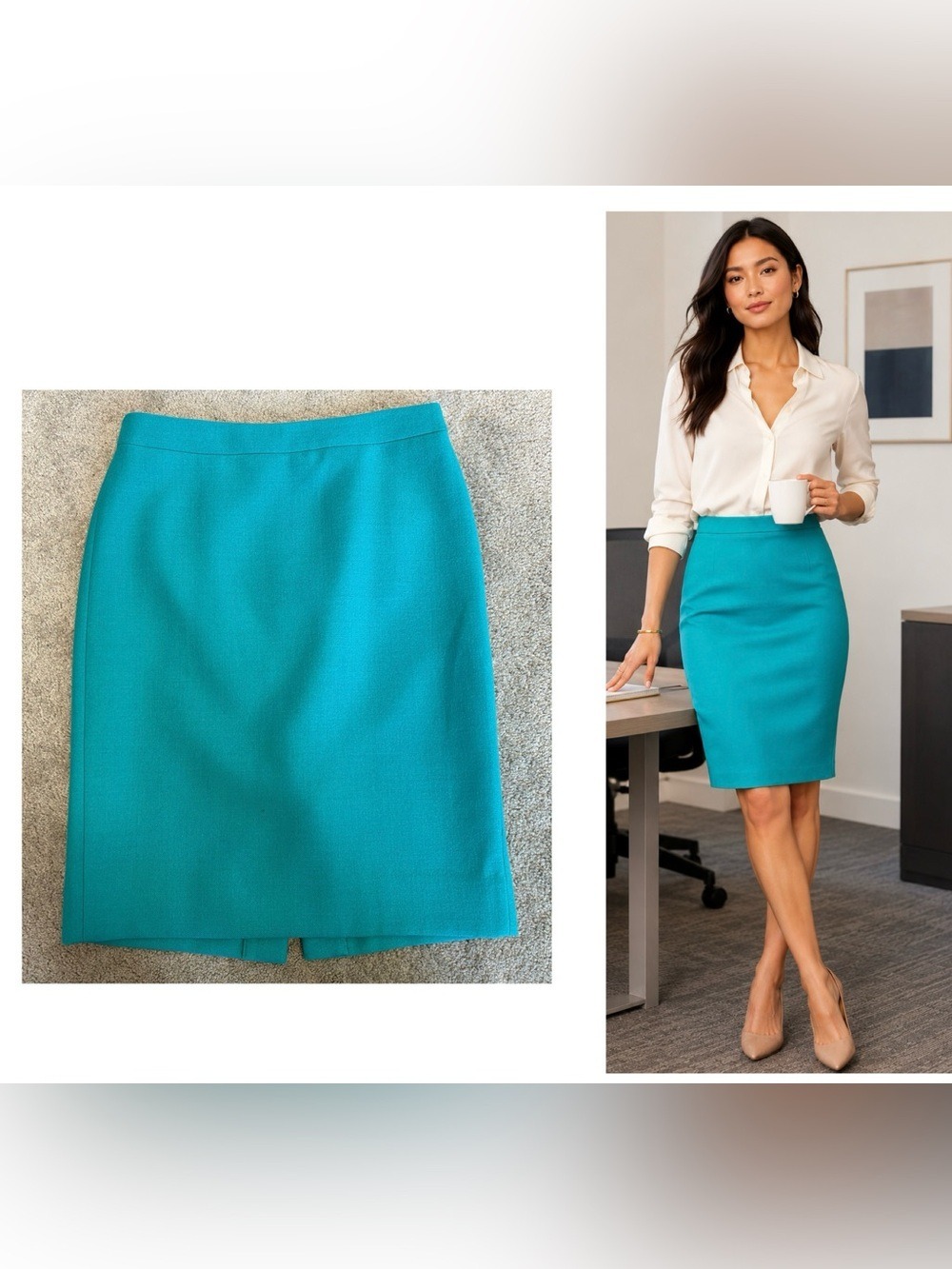 J.Crew turquoise/teal Double-Serge Wool No. 2 Pencil Skirt Sz 6 NWOT business